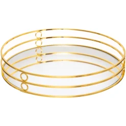 atmosphera Accesorios|Estilo Contemporaneo>Bandeja de vidrio con espejo FEEL dorada de metal