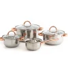 Cazuelas, Sartenes Y Hervidores>Batería Cocina 4 Pzas Inox C/Asas Bronce