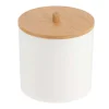 Accesorios De Lavabo>Bote Blanco Con Tapa De Bambú