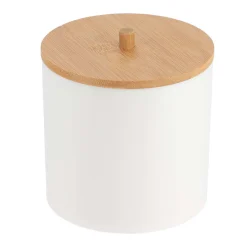 Accesorios De Lavabo>Bote Blanco Con Tapa De Bambú