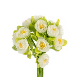 Plantas Y Flores Artificiales>Bouquet Con 15 Camelias Blancas 23Cm