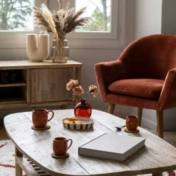 atmosphera Sofás Y Sillones>Butaca de tela ambar con patas de madera SINEL