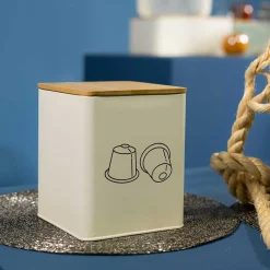 Cajas Y Frascos>Caja para capsulas de café beige con tapa de bambú