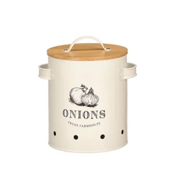 Cajas Y Frascos>Caja para cebollas crema metálica con tapa bambú