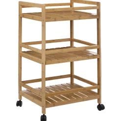 Carros De Soporte>Carrito multiusos marón de bambú con 3 baldas