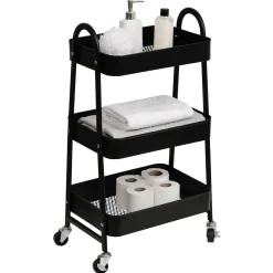 Muebles Con Lavabo Y Auxiliares>Carrito Para Baño Metal Negro Con Ruedas