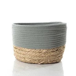 Cestas De Almacenamiento>Cesta baño verde caqui y natural 25x32cm