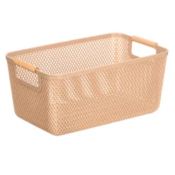 Cestas Y Palanganas>Cesto beige con asa de bambú 36x22cm