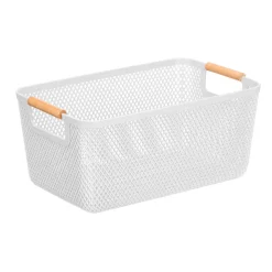 Cestas Y Palanganas>Cesto blanco con asa de bambú 27,5x18cm