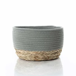 Cestas De Almacenamiento>Cesto de baño verde caqui y natural 22x30cm