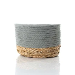 Cestas De Almacenamiento>Cesto de baño verde caqui y natural 20x25cm