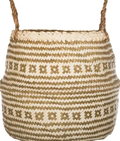 atmosphera Cestas Y Baúles>Cesto Decorativo Con Asas Beige 35x30Cm