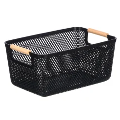 Cestas Y Palanganas>Cesto negro con asa de bambú 36x22cm