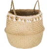 atmosphera Cestas Y Baúles>Cesto seagrass natural con pompones y asas