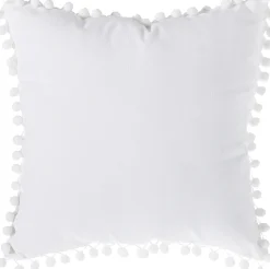 atmosphera Cojines Y Fundas Decorativas>Cojín Blanco Con Pompones 40x40Cm