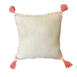atmosphera Cojines Y Fundas Decorativas>Cojín crudo con borlas rosa 40x40cm