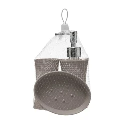5five Accesorios De Lavabo>Conjunto De 3 Accesorios Baño Rayas Gris Pardo