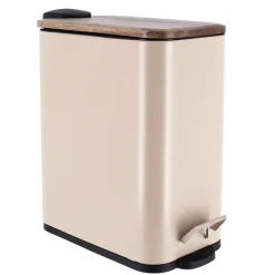 Cubos>Cubo de baño con tapa de metal beige 5l