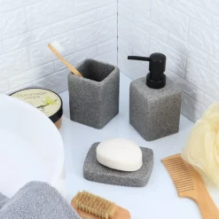 Accesorios De Lavabo>Dispensador de jabón líquido gris efecto piedra