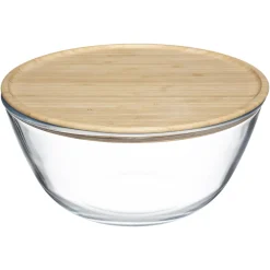 Cuencos, Fuentes Y Ensaladeras>Ensaladera de vidrio 2.5L con tapa bambú