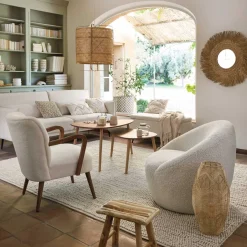 atmosphera Espejos|Estilo Oriental>Espejo De Pared Redondo Ael Beige De Rafia 80Cm