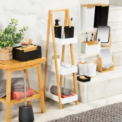 5five Muebles Con Lavabo Y Auxiliares>Estantería C/3 Baldas De Bambú Blanca