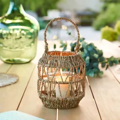 atmosphera Farolillos|Estilo Rústico>Farol De Ratán Beige 17x18Cm