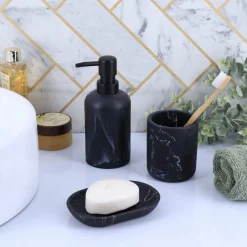 Accesorios De Lavabo>Jabonera Baño Negra Efecto Mármol