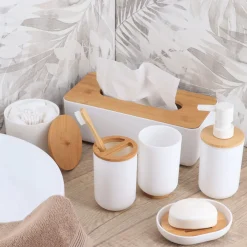 Accesorios De Lavabo>Jabonera De Bambú Blanco Y Natural
