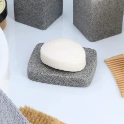 Accesorios De Lavabo>Jabonera De Baño Gris Efecto Piedra