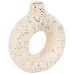 atmosphera Jarrones Y Vasos|Estilo Étnico>Jarrón De Cerámica Blanca Con Lunares Negros 30cm