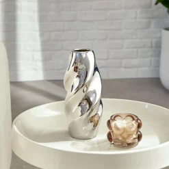 atmosphera Jarrones Y Vasos>Jarrón SKY plateada de cerámica