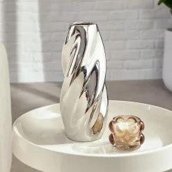 atmosphera Jarrones Y Vasos>Jarrón SKY plateado de cerámica