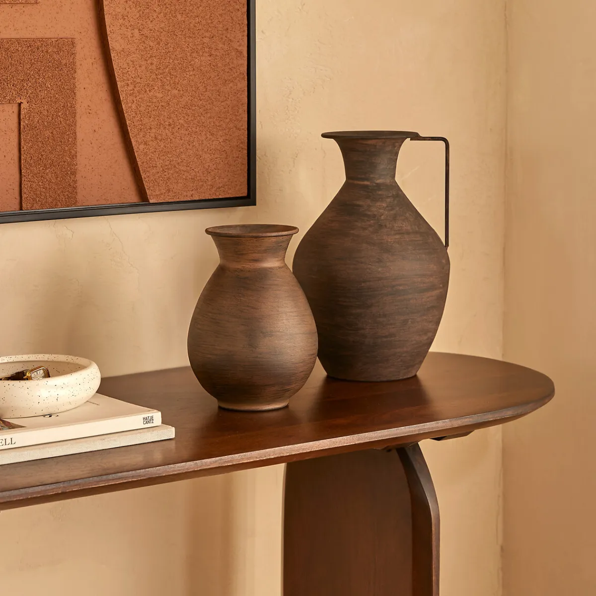 atmosphera Jarrones Y Vasos>Jarrón WONJA marrón de metal 20x15cm