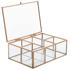 atmosphera Accesorios>Joyero Dorado De Metal/Vidrio 20x14x7Cm