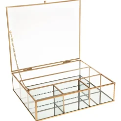 atmosphera Accesorios|Estilo Contemporaneo>Joyero Dorado Metal/Vidrio 27x22.5x7Cm