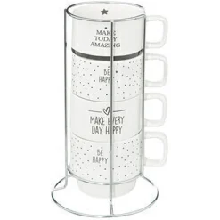 secret d'gourmet Tazas Y Tazones>Juego 4 tazas HAPPY con soporte 22cl