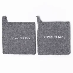 Delantales, Asas Y Paños>Juego de 2 agarradores con frase gris de algodón