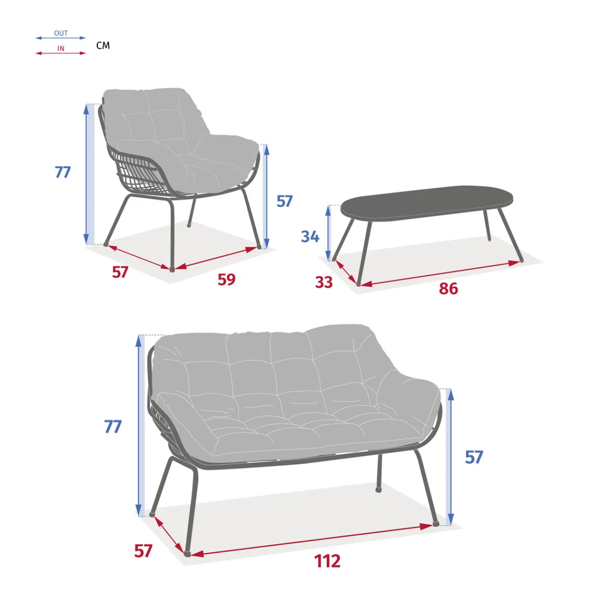 hespéride Conjuntos De Jardín>Juego de Jardín PAOPAO gris graphite 4 plazas