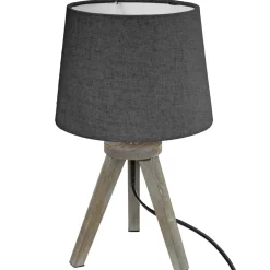 atmosphera Lámparas De Mesa>Lámpara De Mesa Gris Trípode De Madera De Pino