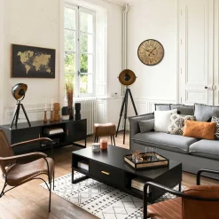 atmosphera Lámparas De Mesa>Lámpara De Mesa Lahti Negro Y Dorado Trípode