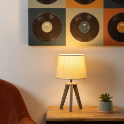 atmosphera Lámparas De Mesa>Lámpara De Mesa Lino Trípode De Madera Pino