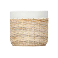 Jarrones Y Vasos>Maceta blanca de cemento con efecto ratán 10cm