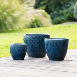 atmosphera Jarrones Y Vasos|Estilo Rústico>Maceta De Cerámica Flor Azul 30x25Cm