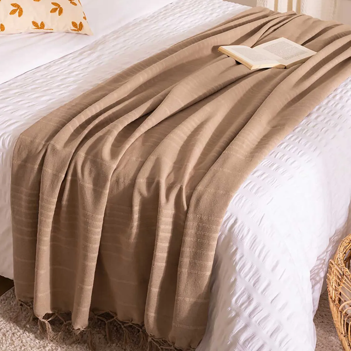 atmosphera Mantas>Manta Con Flecos Color Lino 230x250Cm