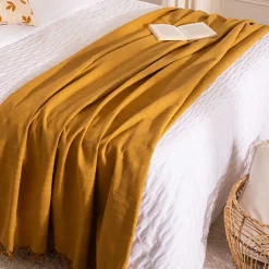 atmosphera Mantas>Manta Con Flecos Ocre 160x220Cm