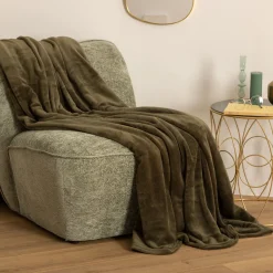 atmosphera Mantas>Manta de franela verde caqui 180x230cm