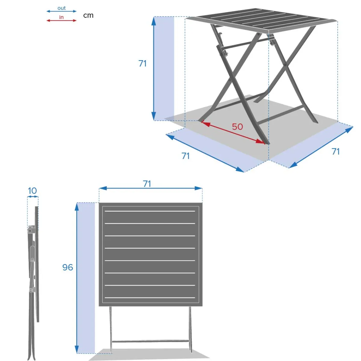 hespéride Mesas De Jardín>Mesa AZUA plegable gris grafito de aluminio