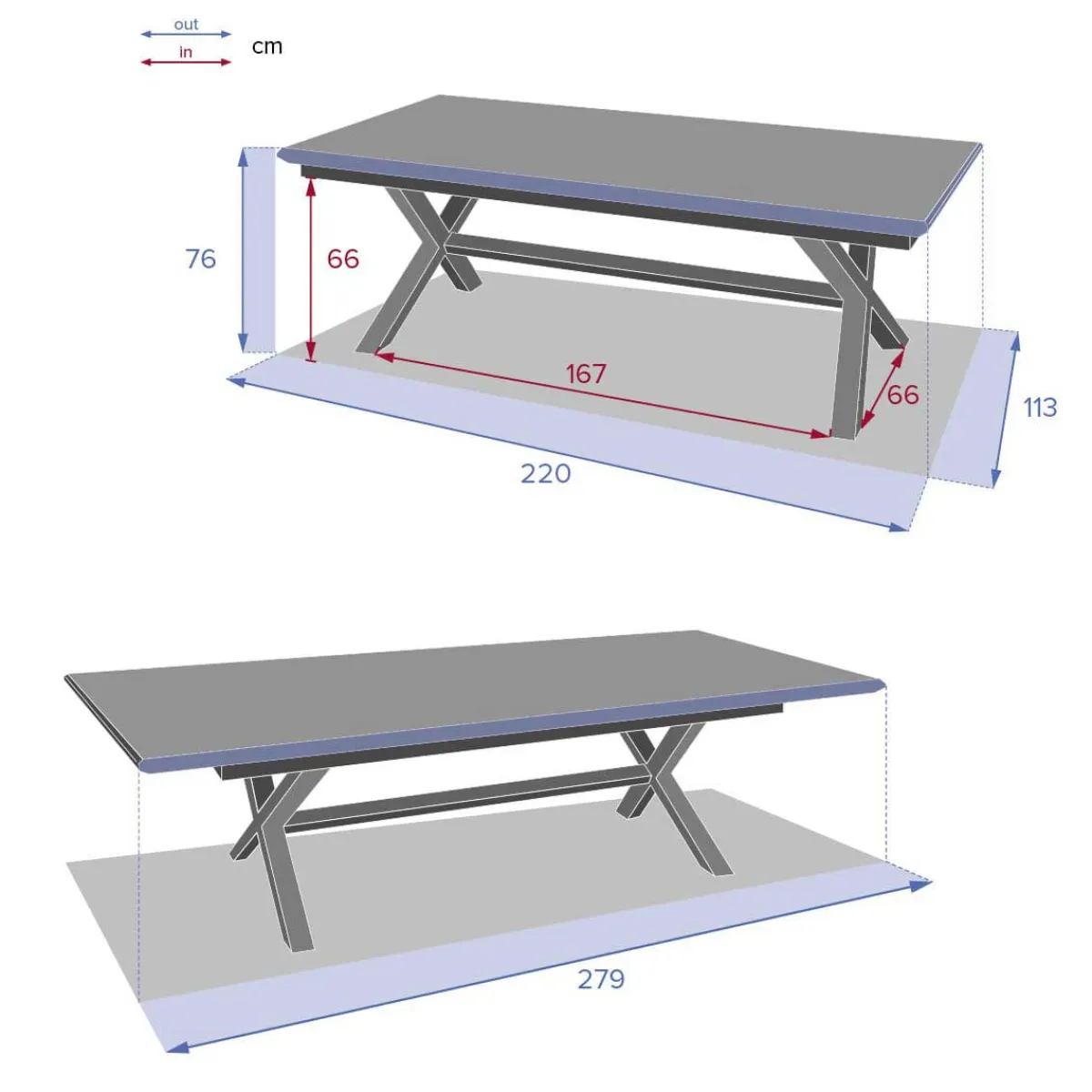 hespéride Mesas De Jardín>Mesa extensible AXIOME gris ardósia 220-279cm