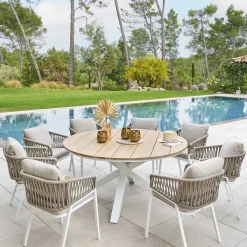 hespéride Mesas De Jardín>Mesa ORIENGO redonda blanca de madera acacia